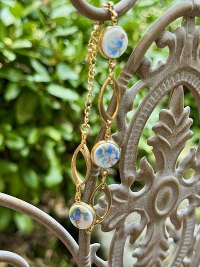 Alternate image for Forget-Me-Not bracelet from fine china with links, adjustable length from broken porcelain, upcycled , Mothers Day, Birthday, Anniversary