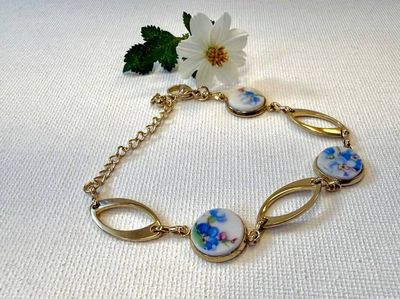 Alternate image for Forget-Me-Not bracelet from fine china with links, adjustable length from broken porcelain, upcycled , Mothers Day, Birthday, Anniversary