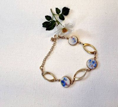 Alternate image for Forget-Me-Not bracelet from fine china with links, adjustable length from broken porcelain, upcycled , Mothers Day, Birthday, Anniversary