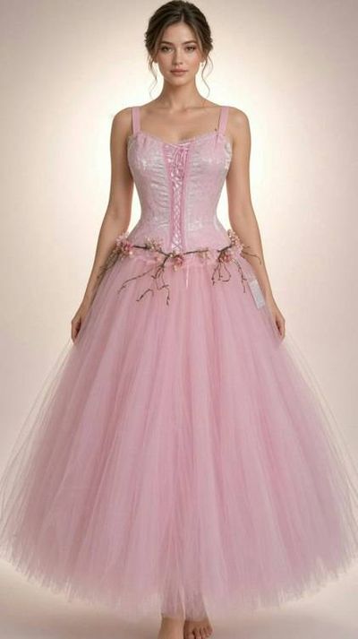 Primary image for Enchanted ballet pink tulle ball gown with corset bodice and floral appliqués