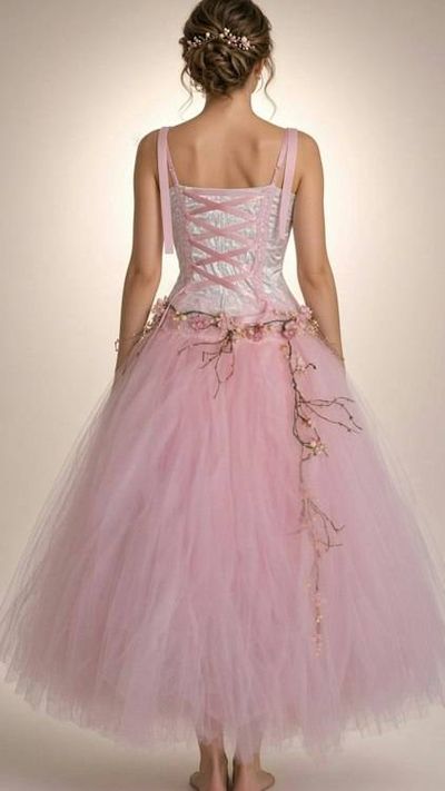Alternate image for Enchanted ballet pink tulle ball gown with corset bodice and floral appliqués