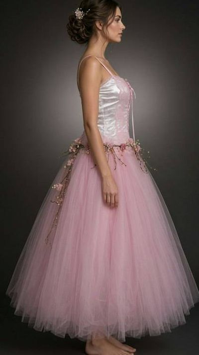 Alternate image for Enchanted ballet pink tulle ball gown with corset bodice and floral appliqués