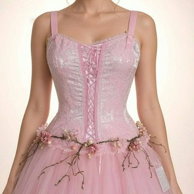 Alternate image for Enchanted ballet pink tulle ball gown with corset bodice and floral appliqués