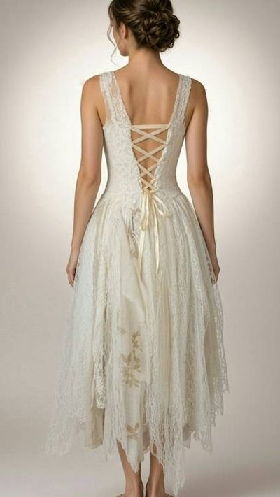 Alternate image for Handcrafted Vintage-Inspired Ivory Lace Dress with Corset Back Detail