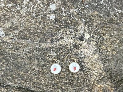 Alternate image for Simple Strawberries Earrings From Vintage Plate, Fruit Dangling Earrings From Recycled Broken Plates/Cups, Jewelry For Her, Unique Gift
