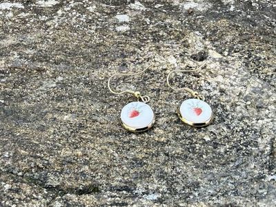 Alternate image for Simple Strawberries Earrings From Vintage Plate, Fruit Dangling Earrings From Recycled Broken Plates/Cups, Jewelry For Her, Unique Gift
