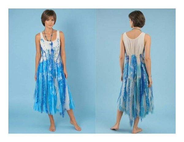 Alternate image for Ocean waves ombré crochet & rayon sleeveless dress with handkerchief hem
