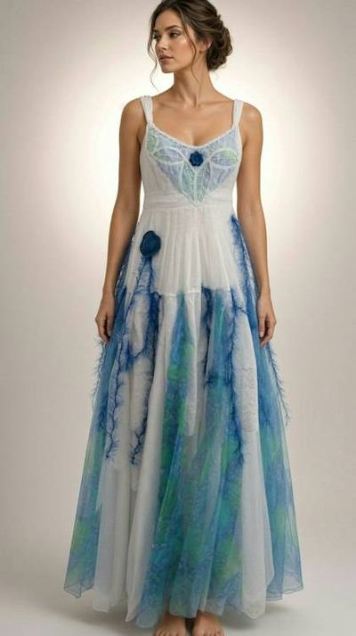 Primary image for Watercolor Dream Batik Evening Gown with Blue and Green Ombré Design