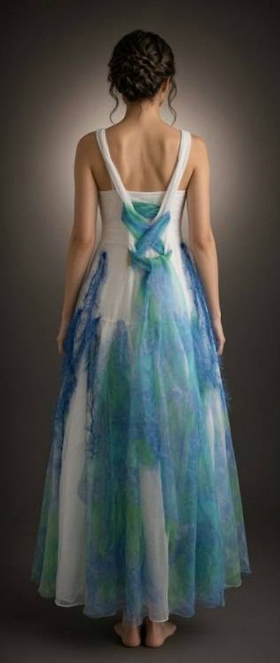 Alternate image for Watercolor Dream Batik Evening Gown with Blue and Green Ombré Design