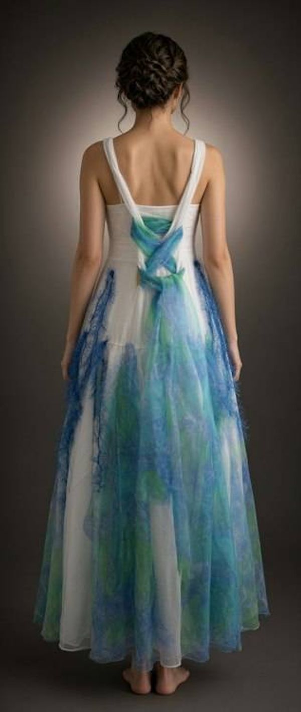 Alternate image for Watercolor Dream Batik Evening Gown with Blue and Green Ombré Design