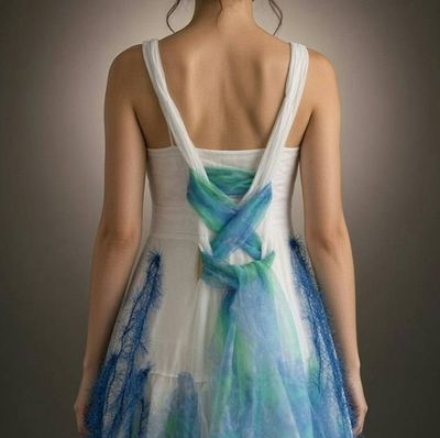 Alternate image for Watercolor Dream Batik Evening Gown with Blue and Green Ombré Design