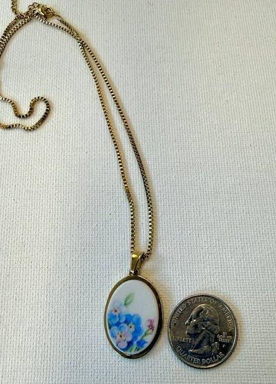 Alternate image for Broken Vintage Plate Forget-Me-Not necklace from reclaimed china, upcycled unique  jewelry from crockery made into jewelry, original gift