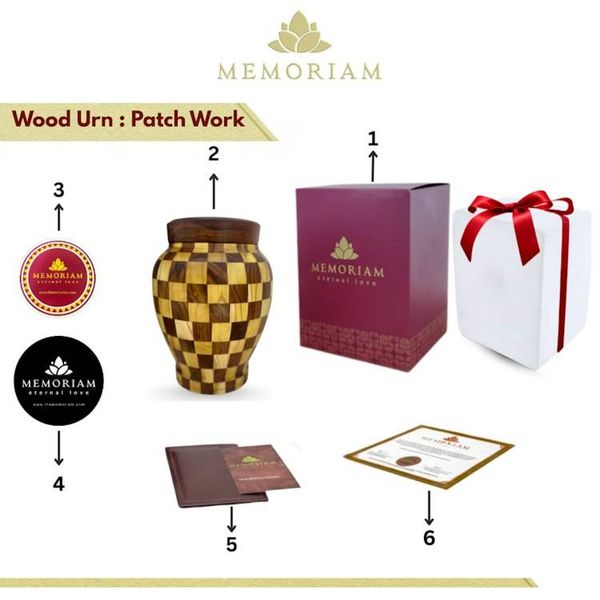 Alternate image for Dama Patchwork Wood Keepsake Urn | Small Mosaic Cremation Urns for Ashes