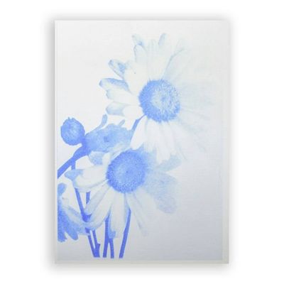 Alternate image for Impressionist Blue Cyanotype Daisy Photograph with Mat