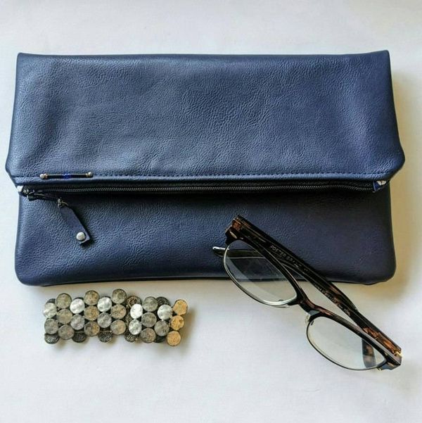 Alternate image for Navy Blue Foldover Clutch with Outer Pocket - The Kanga 2