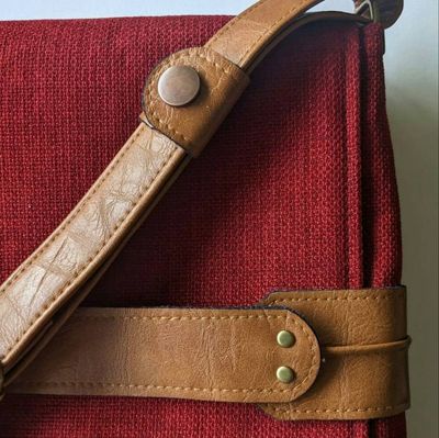 Alternate image for Red Crossbody Bag with Faux Leather Details - The DBajo