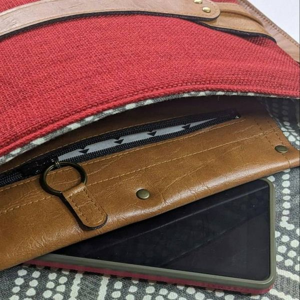 Alternate image for Red Crossbody Bag with Faux Leather Details - The DBajo