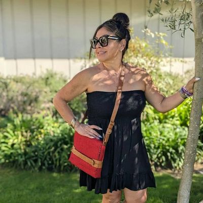 Alternate image for Red Crossbody Bag with Faux Leather Details - The DBajo