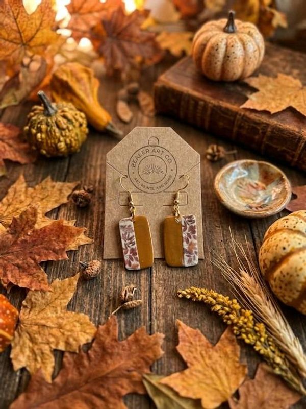 Alternate image for Autumn Floral Leaf Earrings: Polymer Clay Dangle Jewelry
