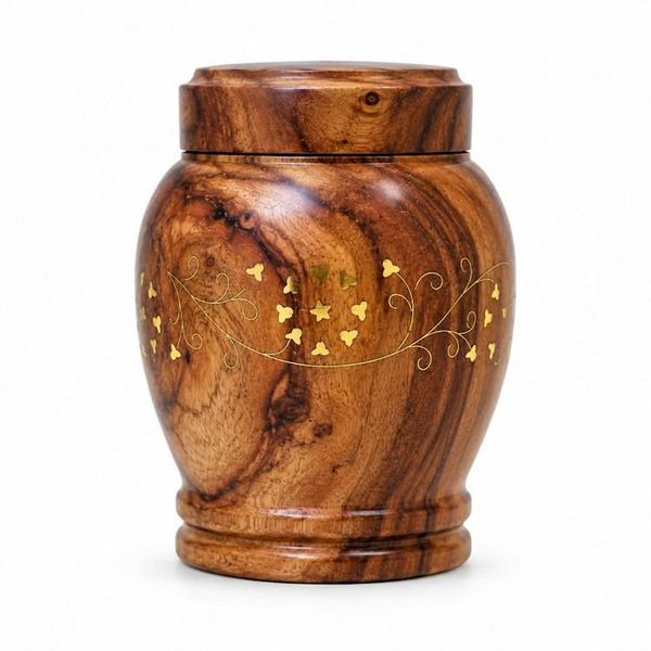 Alternate image for Adair Mini Brass Inlay Wood Urn | Small Keepsake Urns with Brass Detailing