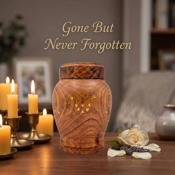 Alternate image for Handcrafted Rosewood Memorial Urn with Brass Inlay Floral Design for Adult Ashes