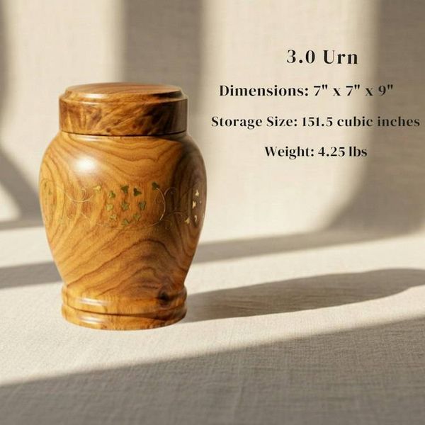 Alternate image for Handcrafted Rosewood Memorial Urn with Brass Inlay Floral Design for Adult Ashes