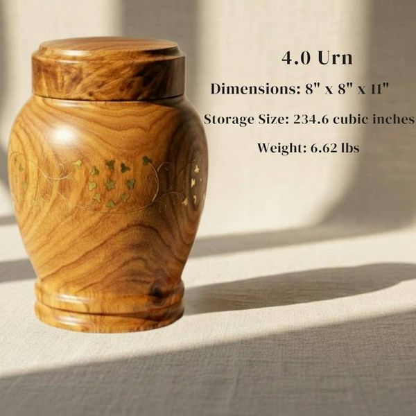 Alternate image for Handcrafted Rosewood Memorial Urn with Brass Inlay Floral Design for Adult Ashes
