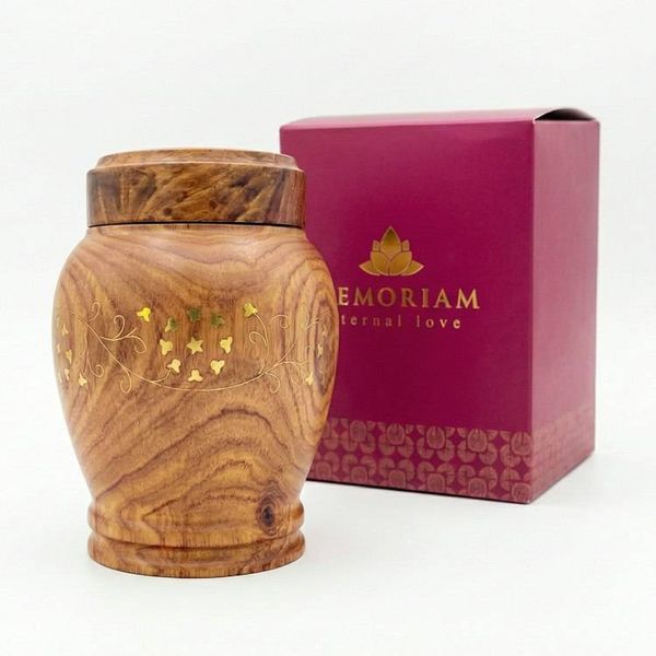 Alternate image for Handcrafted Rosewood Memorial Urn with Brass Inlay Floral Design for Adult Ashes