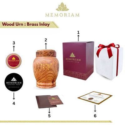Alternate image for Handcrafted Rosewood Memorial Urn with Brass Inlay Floral Design for Adult Ashes