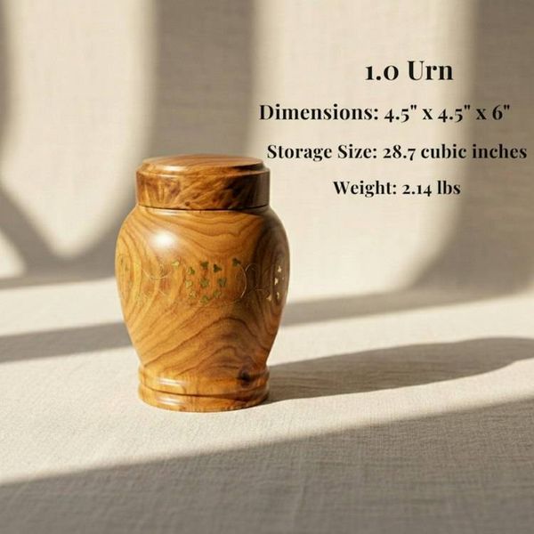 Alternate image for Adair Brass Inlay Wood Urn for Child and Pets Ashes | Handcrafted Cremation Urns with Brass Detailing (1.0 & 2.0)