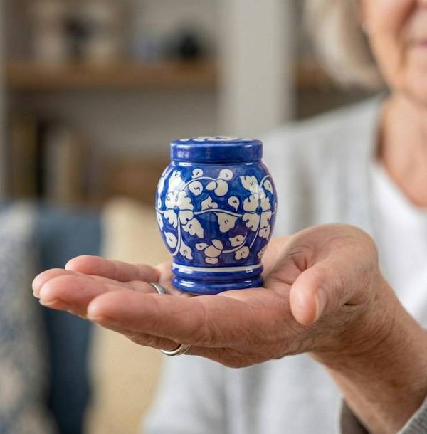 Alternate image for Blue & White Pottery Keepsake Urn | Handmade Ceramic Cremation Urns for Ashes