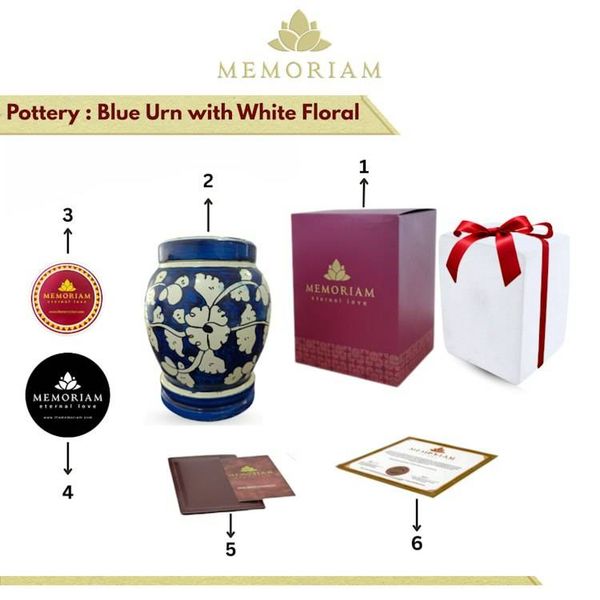 Alternate image for Blue & White Pottery Keepsake Urn | Handmade Ceramic Cremation Urns for Ashes
