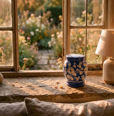 Alternate image for Blue and White Ceramic Urn 1.0 & 2.0 | Handcrafted Pottery Memorial Urns for Child & Pet Ashes