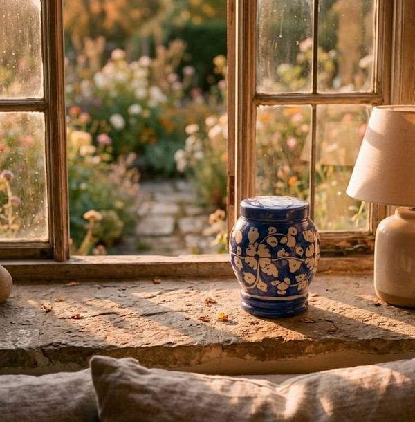 Alternate image for Blue and White Ceramic Urn 1.0 & 2.0 | Handcrafted Pottery Memorial Urns for Child & Pet Ashes
