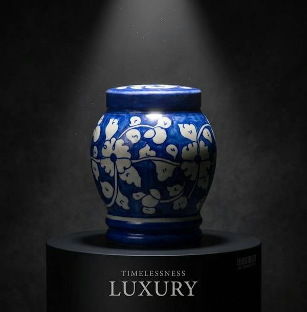 Alternate image for Blue and White Ceramic Urn 1.0 & 2.0 | Handcrafted Pottery Memorial Urns for Child & Pet Ashes