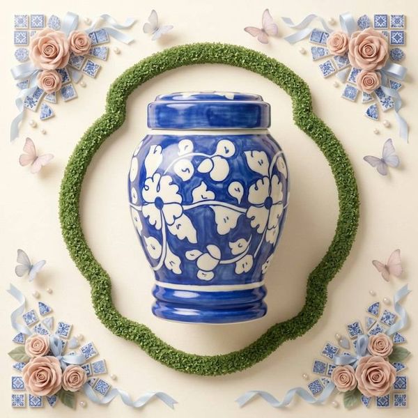 Alternate image for Blue & White Pottery Urn | Large Ceramic Cremation Urns for Adult Ashes (3.0 & 4.0)