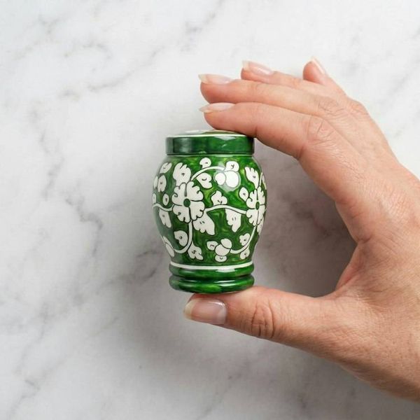 Alternate image for Green and White Ceramic Urn | Handcrafted Pottery Keepsake Urns