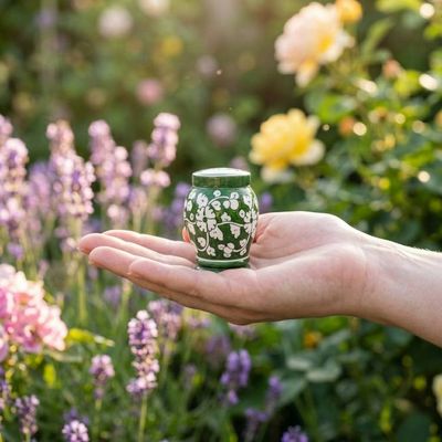 Alternate image for Green and White Ceramic Urn | Handcrafted Pottery Keepsake Urns