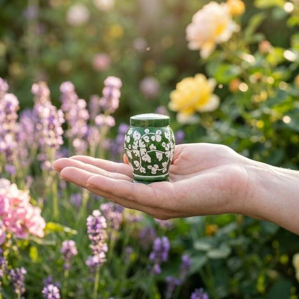 Alternate image for Green and White Ceramic Urn | Handcrafted Pottery Keepsake Urns
