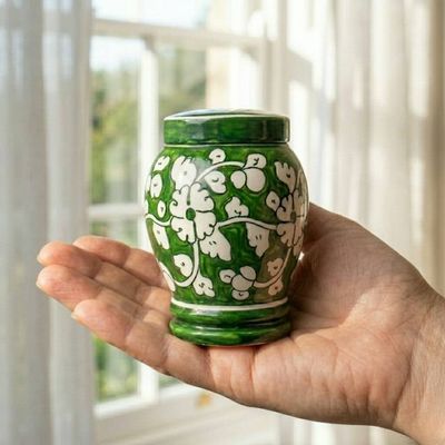 Alternate image for Green and White Ceramic Urn | Handcrafted Pottery Keepsake Urns