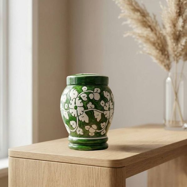 Alternate image for Green & White Pottery Urn | Handmade Ceramic Cremation Urns for Child and Pet Ashes (1.0 & 2.0)