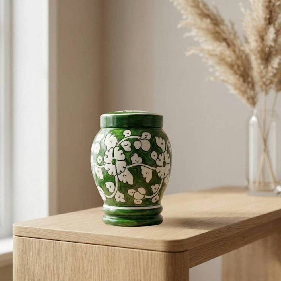Green & White Pottery Urn | Handmade Ceramic Cremation Urns for Child and Pet Ashes (1.0 & 2.0)