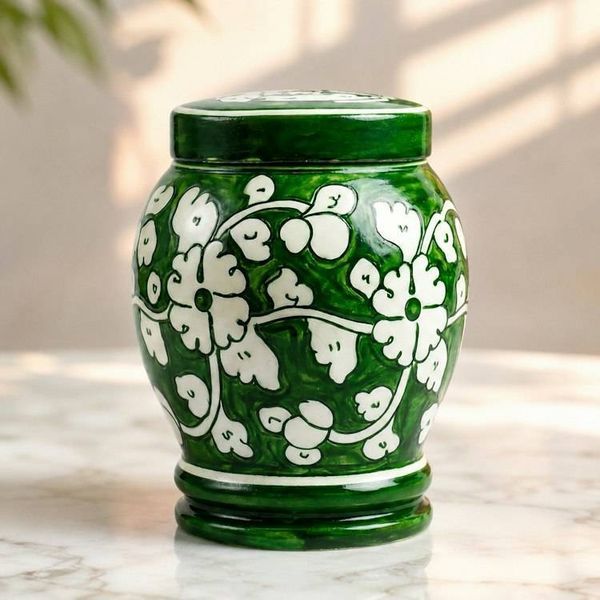 Alternate image for Green & White Pottery Urn | Handmade Ceramic Cremation Urns for Child and Pet Ashes (1.0 & 2.0)