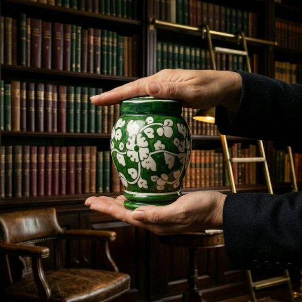 Alternate image for Green & White Pottery Urn | Handmade Ceramic Cremation Urns for Child and Pet Ashes (1.0 & 2.0)