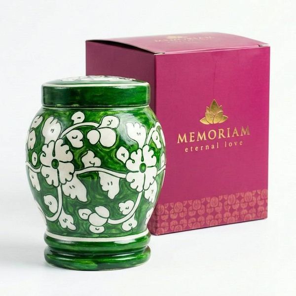 Alternate image for Green & White Pottery Urn | Handmade Ceramic Cremation Urns for Child and Pet Ashes (1.0 & 2.0)