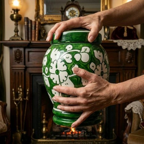 Alternate image for Green and White Ceramic Urn 3.0 & 4.0 | Handmade Large Memorial Urns for Adult Ashes