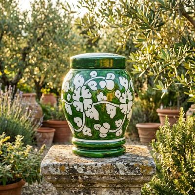 Alternate image for Green and White Ceramic Urn 3.0 & 4.0 | Handmade Large Memorial Urns for Adult Ashes