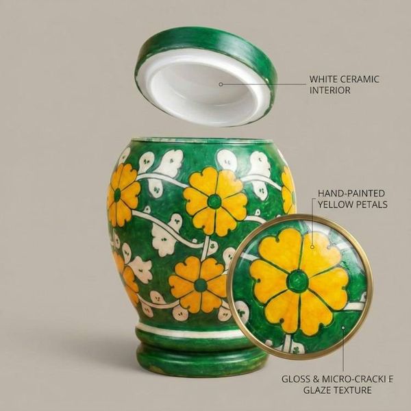 Alternate image for Green & Yellow Pottery Keepsake Urn | Handmade Cremation Urns for Ashes