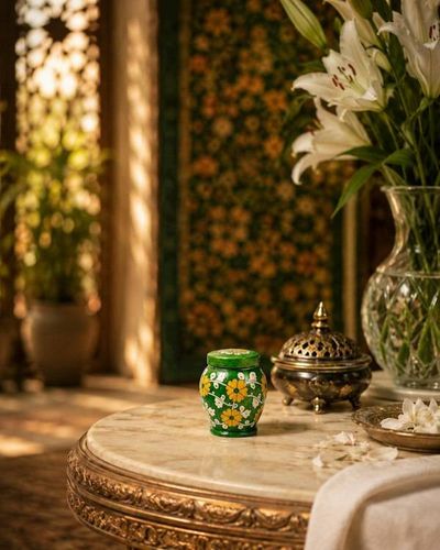 Alternate image for Green & Yellow Pottery Keepsake Urn | Handmade Cremation Urns for Ashes