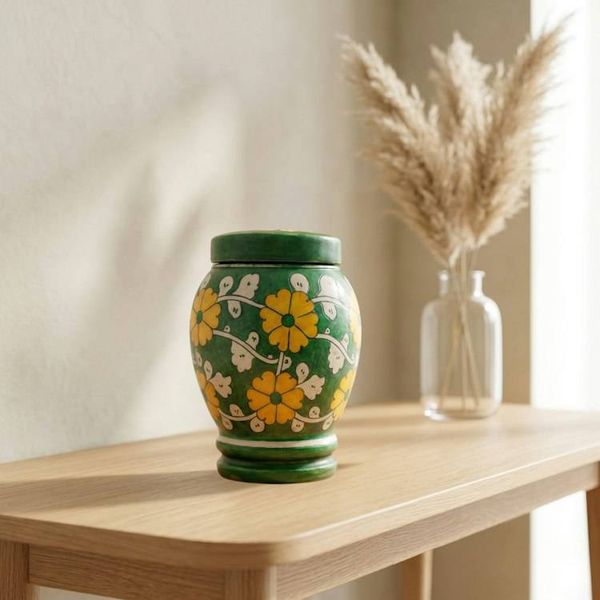 Alternate image for Green & Yellow Pottery Urn | Handmade Ceramic Cremation Urns for Child and Pet Ashes (1.0 & 2.0)